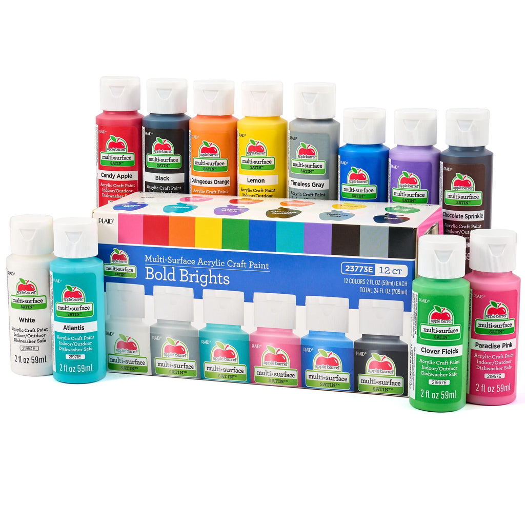 Apple Barrel Multi-Surface Acrylic Craft Paint Set, Bold Brights, 2 fl oz, 12 Piece