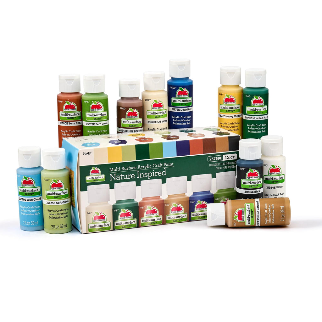 Apple Barrel Multi-Surface Acrylic Craft Paint Set, Nature Inspired, 2 fl oz, Satin Finish, 12 Piece