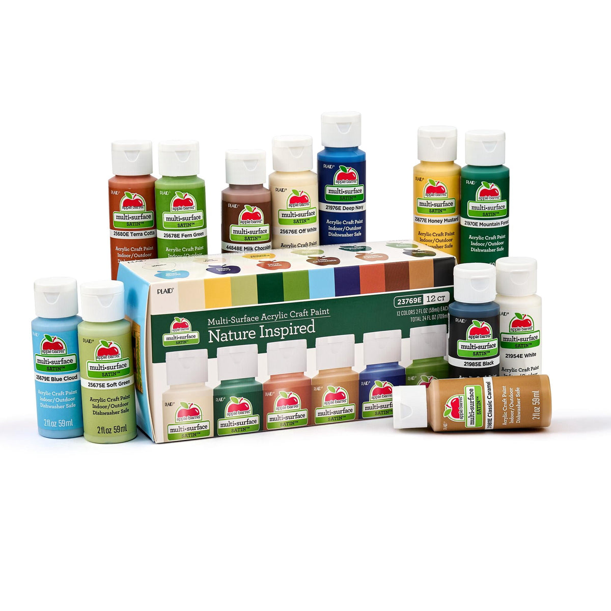 Apple Barrel Multi-Surface Acrylic Craft Paint Set, Nature Inspired, 2 fl oz, Satin Finish, 12 Piece