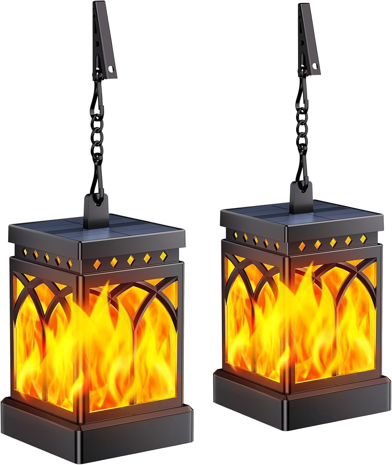 Diigabo 2-Pack Solar Lanterns Outdoor Flickering Flame Waterproof Hanging Lanterns Solar Powered LED for Patio Deck Yard