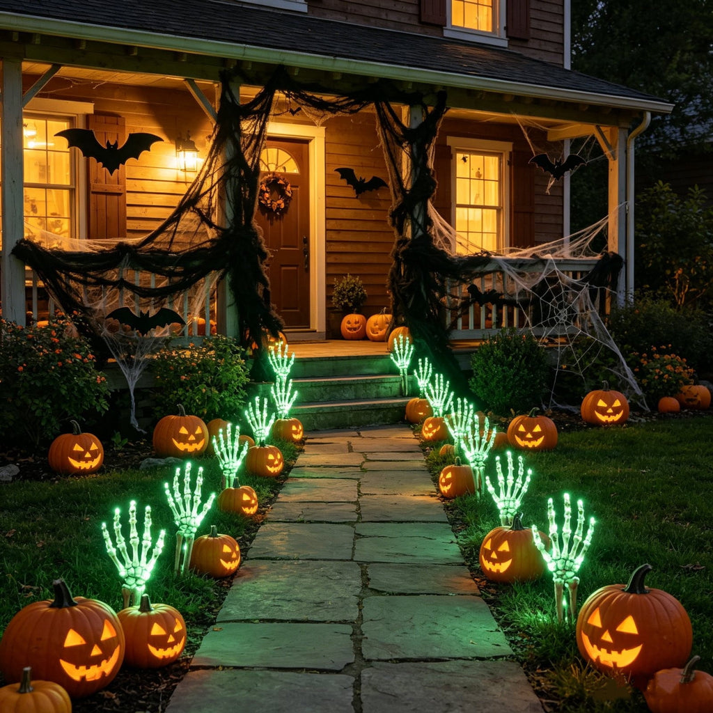 AuroraX Halloween Skeleton Hand Stake Skeleton Hand Solar Light LED Outdoor Battery Operated Waterproof Halloween Decorations for Yard Green