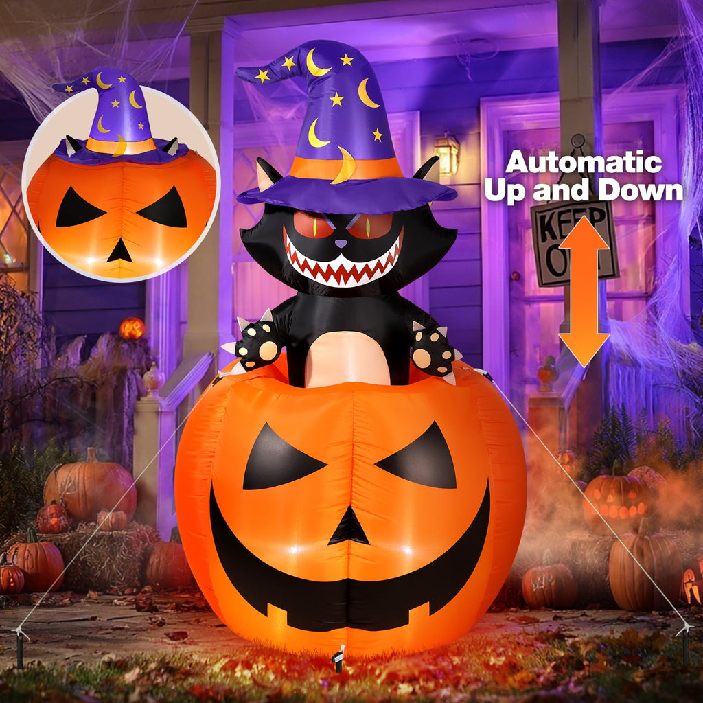Ayieyill 6FT Halloween Inflatable Archway with Black Cat Pumpkin Design Outdoor Blow Up Yard Decoration for Lawn Garden Front Porch Halloween Party Decor