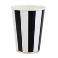 Bonjour Fête Black Stripe Paper Party Cups, Disposable Party Supplies, 8 Count, 12 Oz, Birthday, Halloween, New Years Eve