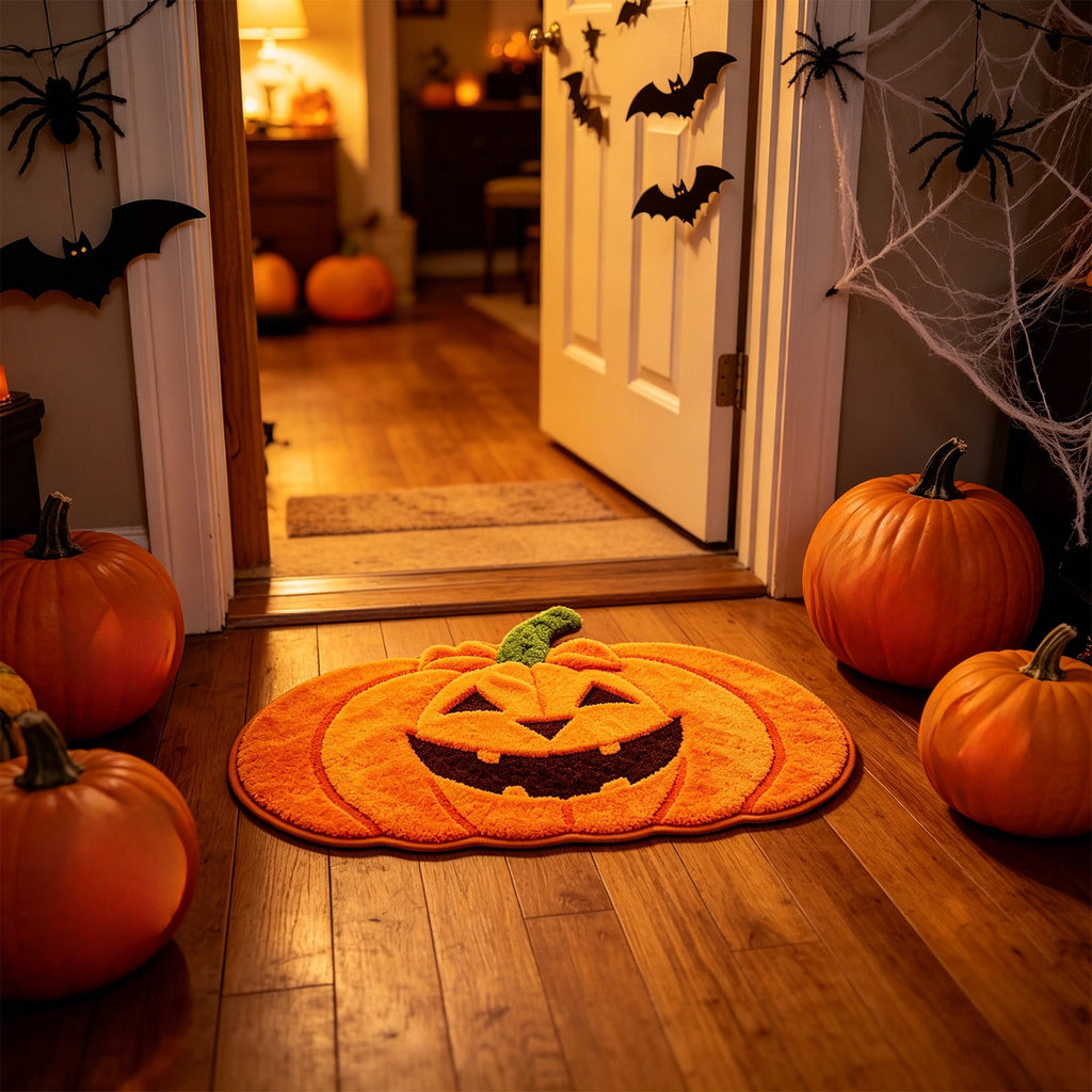 BZPIZ Halloween Cute Pumpkin Door Mat for Front Door, Doormat Outside Entrance, Halloween Decor for Porch and Entryway, Indoor & Outdoor Use Orange