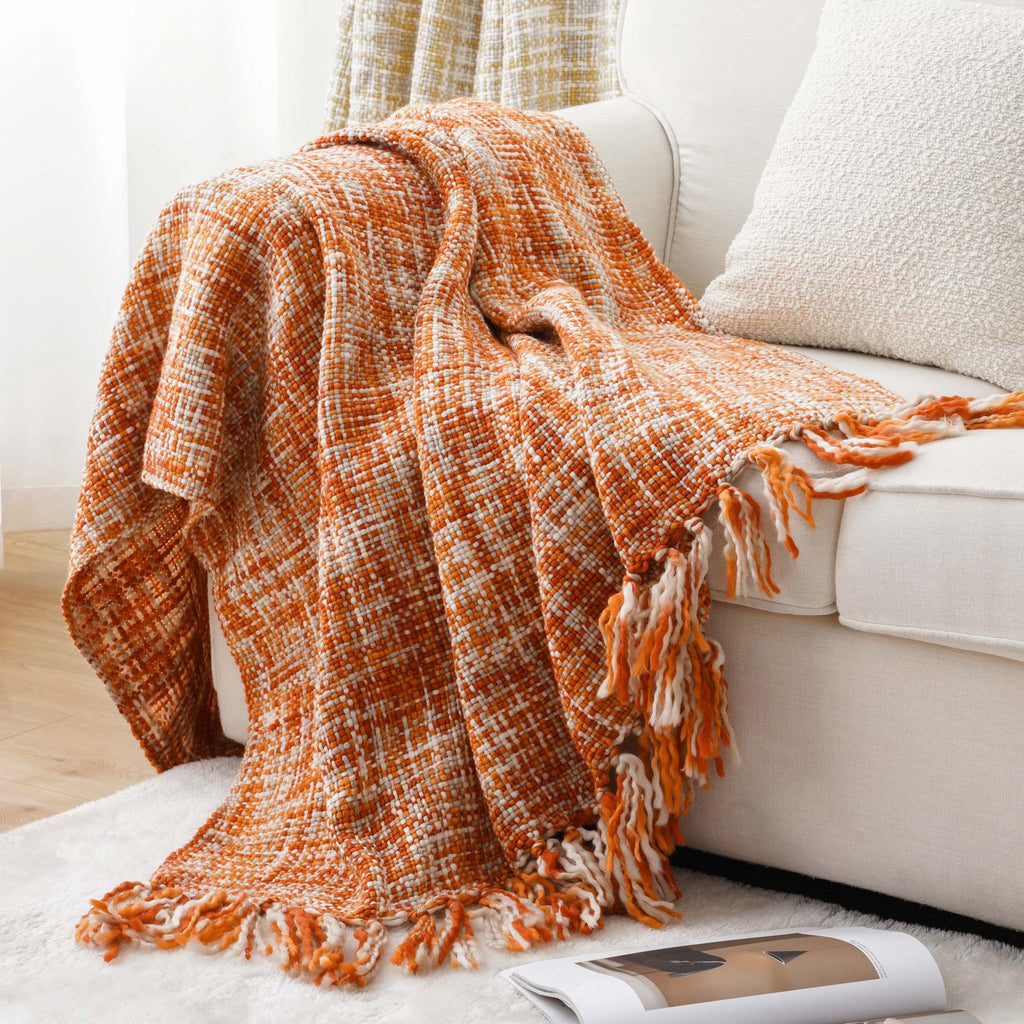 Orange Throw Blanket for Couch,Decorative Fall Blanket,Halloween Throws for Home Decor,50"x60"