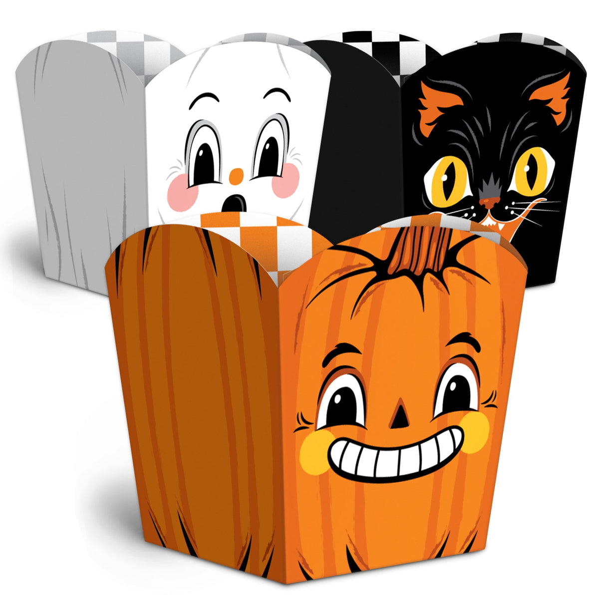 Big Dot of Happiness Vintage Halloween Treat Boxes, Small Halloween Party Favor Holders, Disposable Paper Containers for Desserts or Snacks - Set of 12
