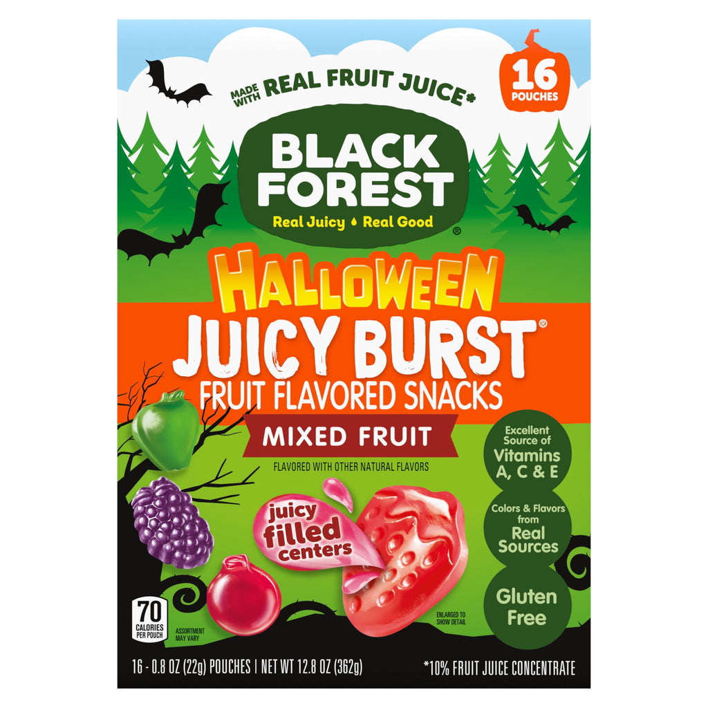 Black Forest Halloween Juicy Burst Fruit Flavored Snacks, Mixed Fruit Flavors, A Juicy Burst of Natural Flavors, Made with Real Fruit Juice, 12.8 oz 16 Count