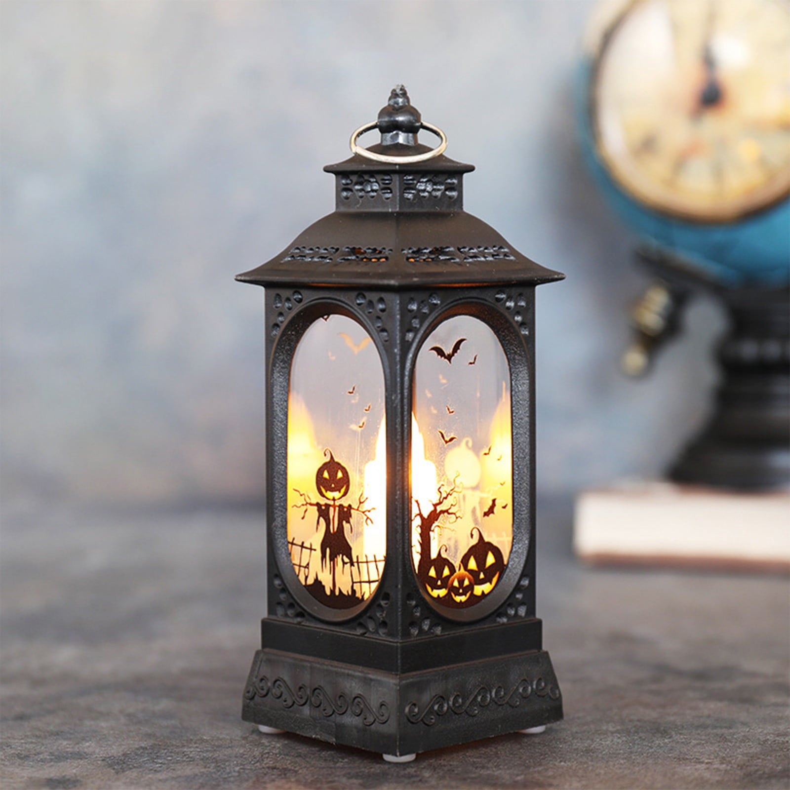 Black Halloween Mini LED Lantern Table Centerpiece 5.1 Inch for Indoor Decor, 2 Inch, 5 cm