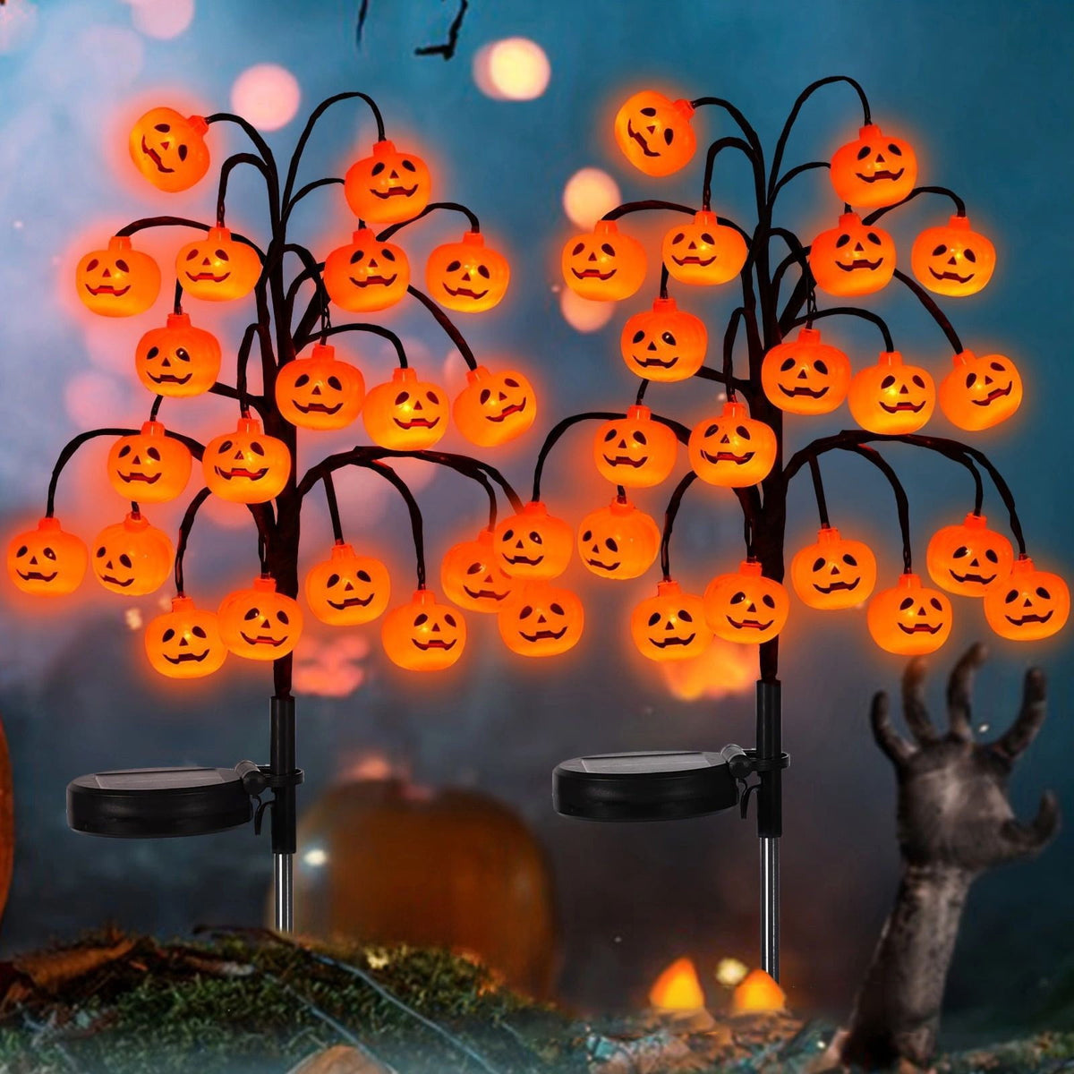 Btomtd 29.92 inch Solar Halloween Pumpkin Branch String Light 20 LED Waterproof Decorative Light for Outdoor Garden Terrace Pathway Trod Lighting Decor, Orange
