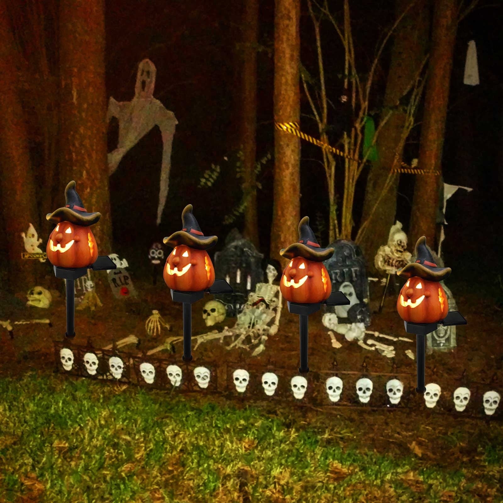 Btomtd Solar Lantern Light Outdoor Halloween Decor Resin Craft Pumpkin Ground Insertion Lamp for Garden Ghost Festival Solar LED Garden Light, C