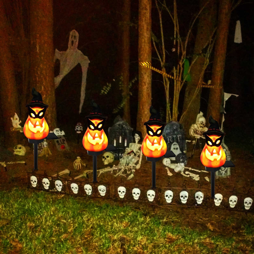 Btomtd Solar Lantern Light Outdoor Halloween Decor Resin Craft Pumpkin Ground Insertion Lamp for Garden Ghost Festival Solar LED Garden Light, C