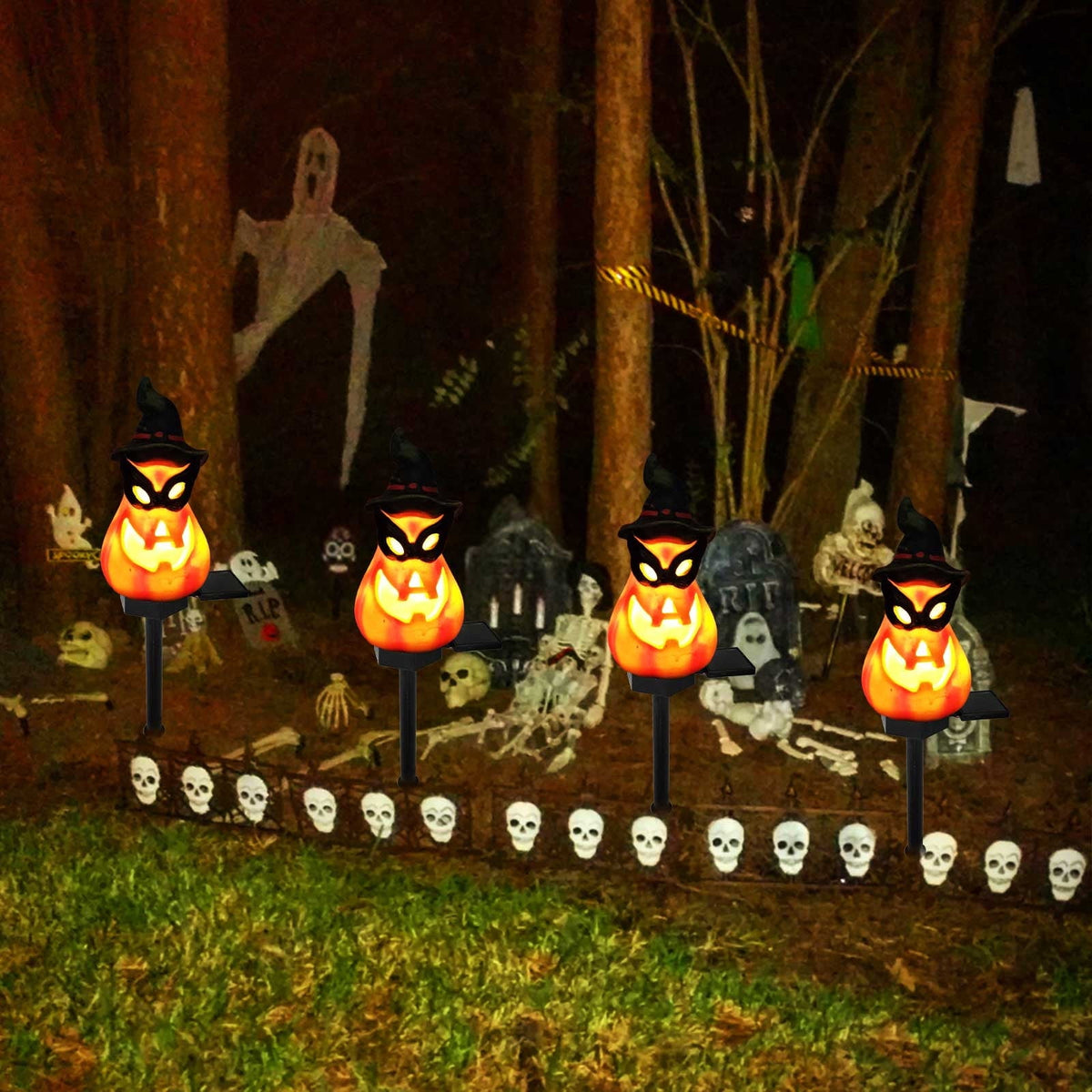 Btomtd Solar Lantern Light Outdoor Halloween Decor Resin Craft Pumpkin Ground Insertion Lamp for Garden Ghost Festival Solar LED Garden Light, C