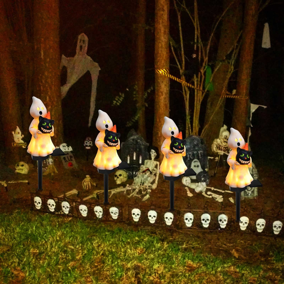 Btomtd Solar Lantern Light Outdoor Halloween Decor Resin Craft Pumpkin Ground Insertion Lamp for Garden Ghost Festival Solar LED Garden Light, C