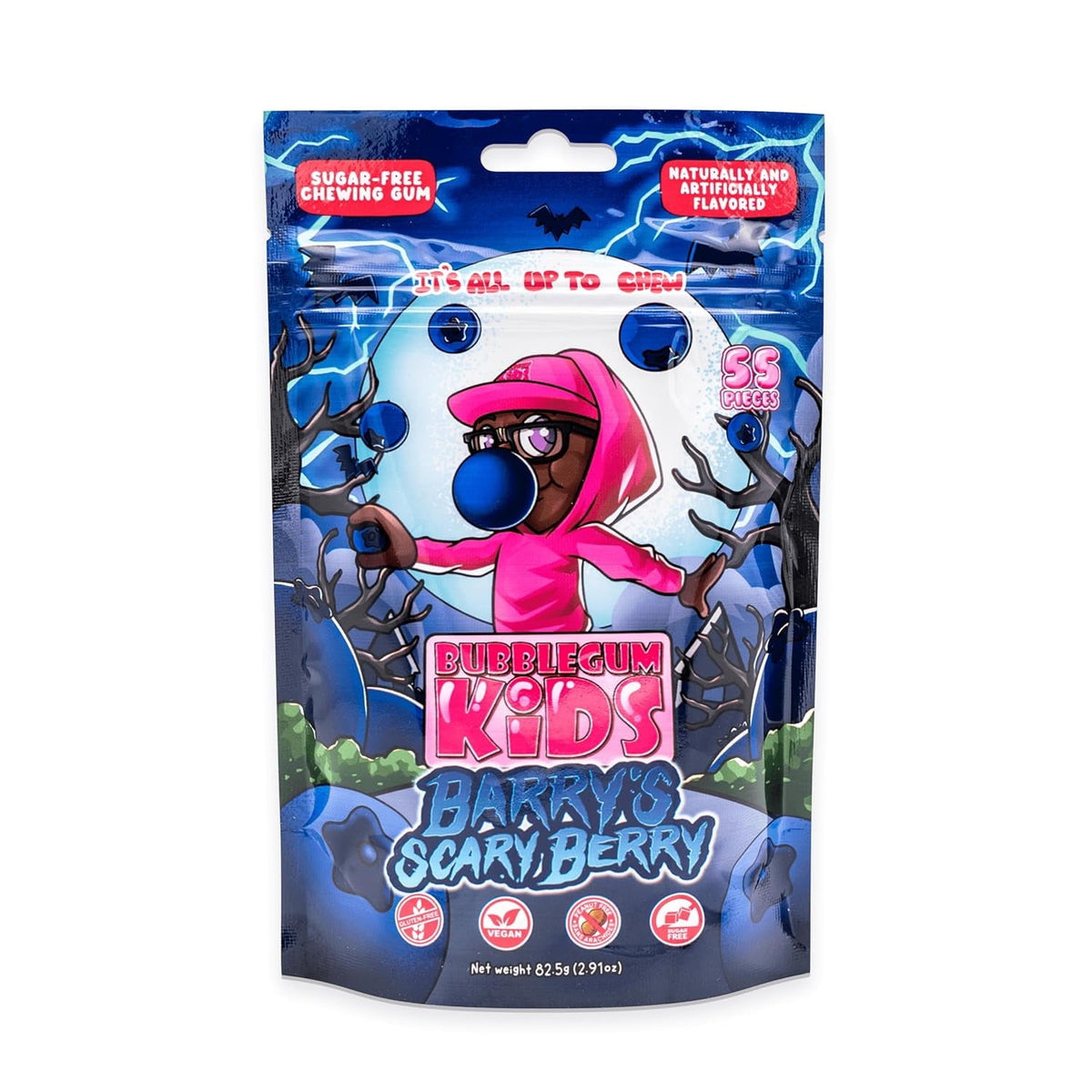 Bubblegum Kids Sugar-Free Gum, Healthy Xylitol, Blueberry, 1 Pack, 55 Pieces