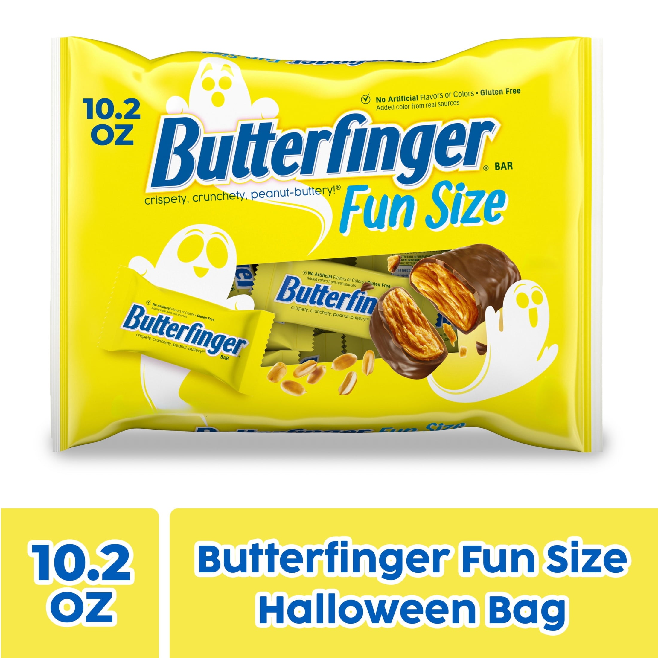 Butterfinger Fun Size Halloween Candy Bars, Chocolate-y Peanut-Buttery, Halloween Candy Bulk Individually Wrapped, Ghost Bag, 10.2 oz