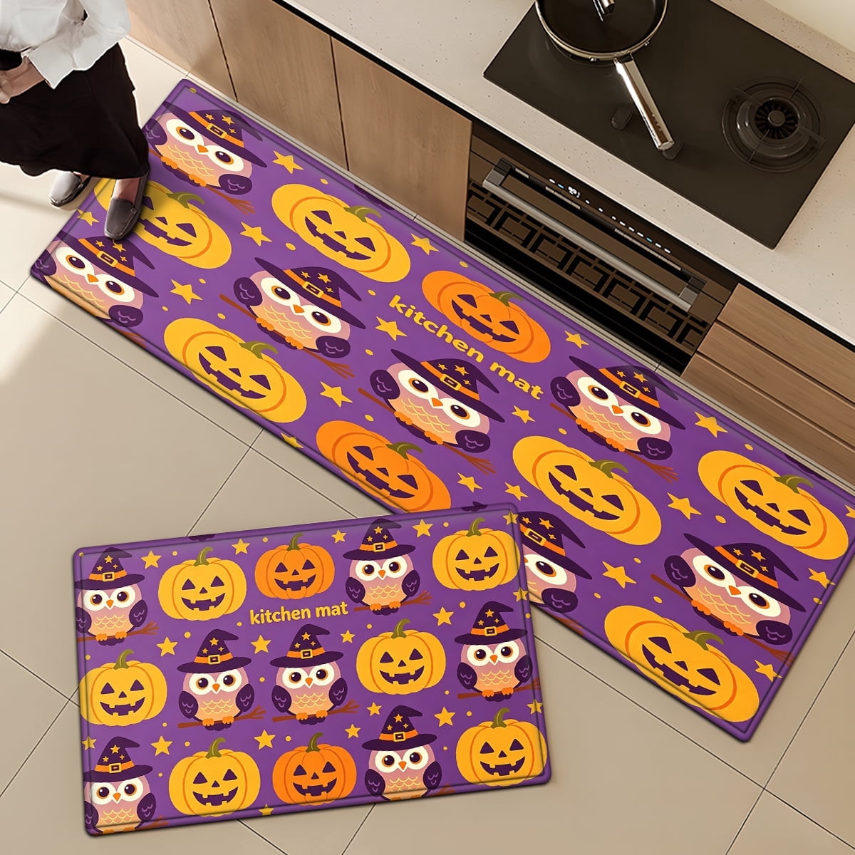 CCTFS Halloween Pumpkin Bat Candy 1Pc Flannel Mat and Kitchen Rugs,Soft Non-slip,Perfect for Home Bathroom