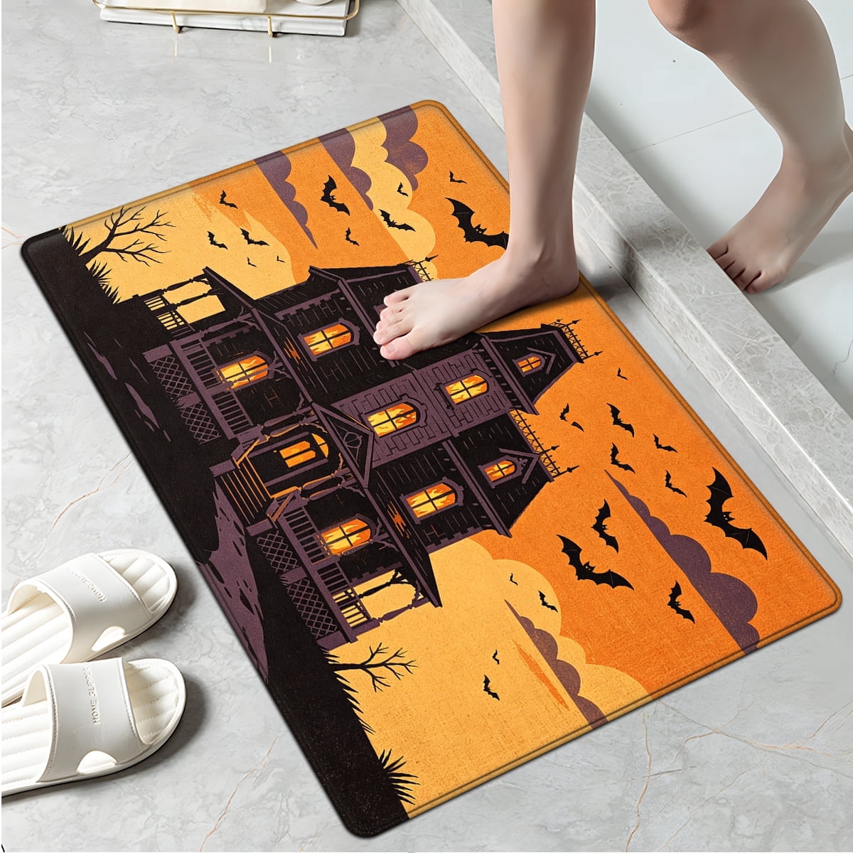 CCTFS Halloween Pumpkin Bat Candy 1Pc Flannel Mat and Kitchen Rugs,Soft Non-slip,Perfect for Home Bathroom