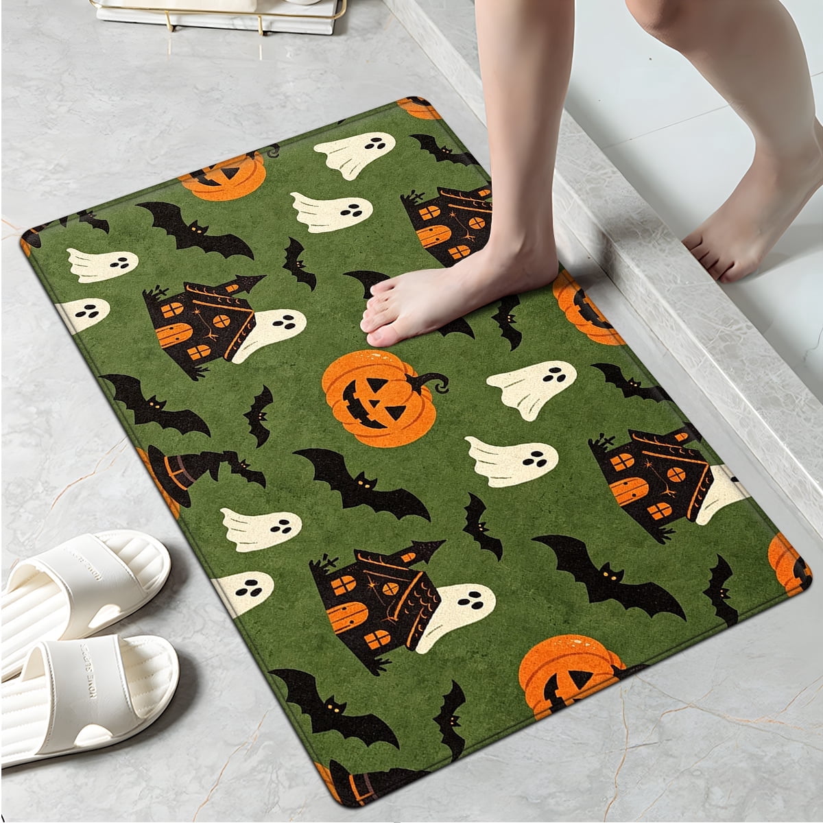 CCTFS Halloween Pumpkin Bat Candy 1Pc Flannel Mat and Kitchen Rugs,Soft Non-slip,Perfect for Home Bathroom