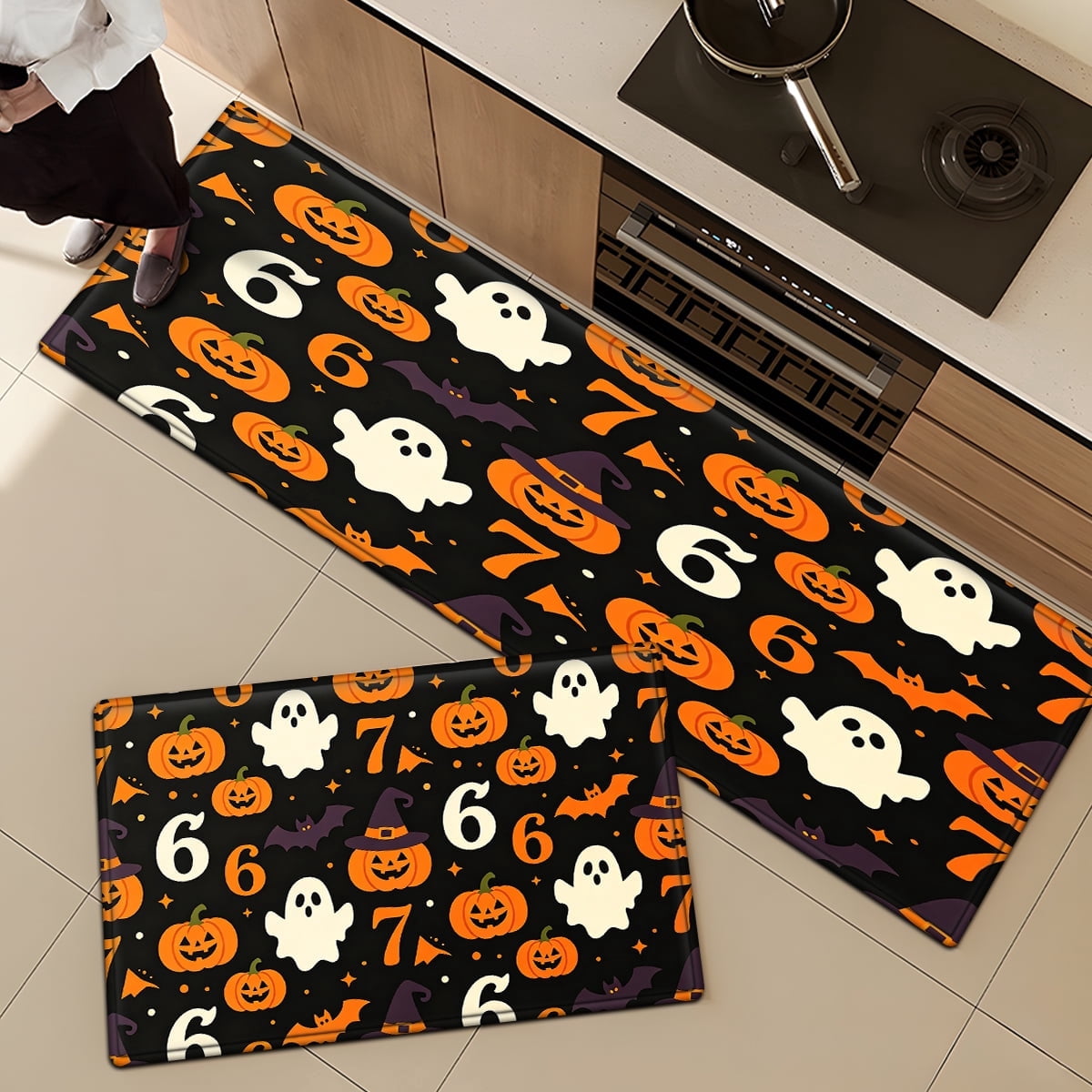 CCTFS Halloween Skeletons Holding Hot Drinks Household 1Pc Flannel Mat and Kitchen Rugs,Soft Non-slip for Bedroom Entryway