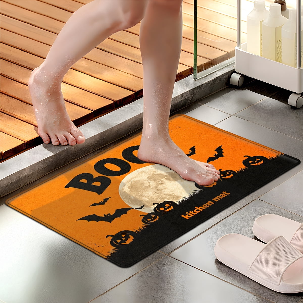 CCTFS Halloween Pumpkin Bat Candy 1Pc Flannel Mat and Kitchen Rugs,Soft Non-slip,Perfect for Home Bathroom