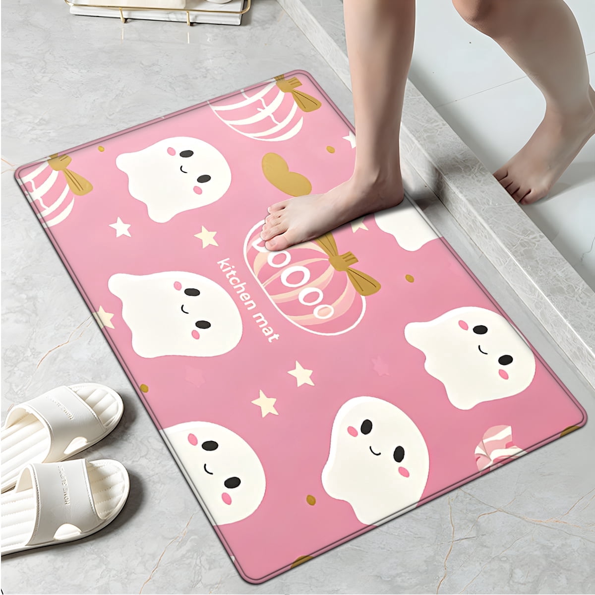 CCTFS Halloween Pumpkin Bat Candy 1Pc Flannel Mat and Kitchen Rugs,Soft Non-slip,Perfect for Home Bathroom