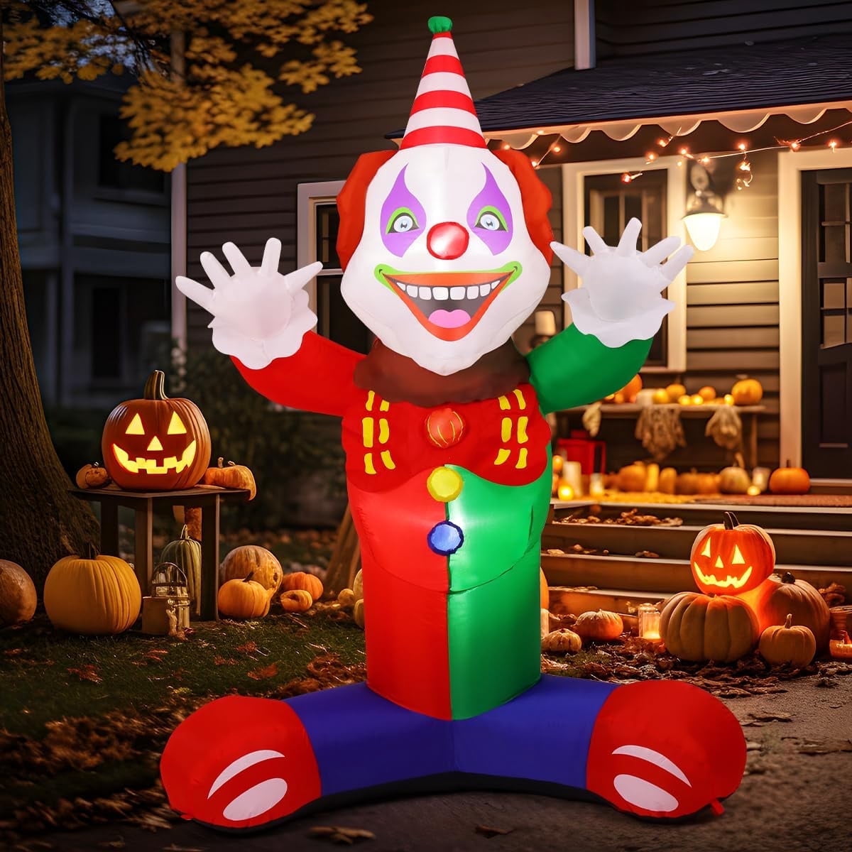 COMIN 7 FT Halloween Inflatables Outdoor Decorations Laugh Clown Blow Up Yard Decoration with Built-in LEDs for Garden Lawn Party Decor