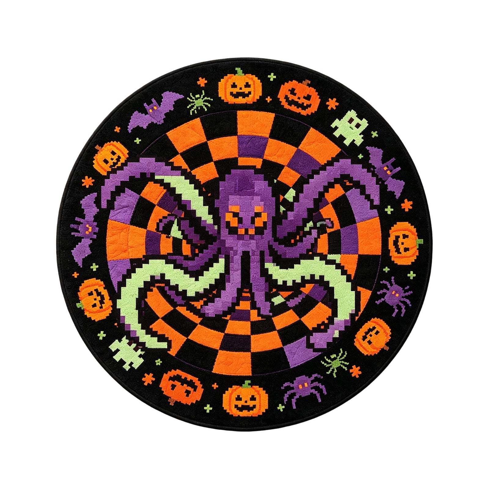 Candy Corn Octopus Abyss Quilted Round Mat, 3D Halloween Optical Illusion Rug, Optical Illusion with Depth Pattern, Non- Soft Fabric (15.7in)