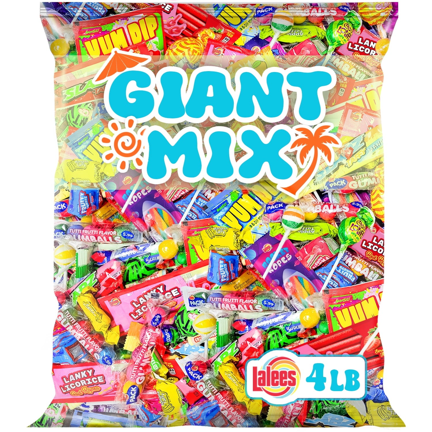 Lalees Assorted Candy Mix, 4 lb Bulk Individually Wrapped Candy Variety Pack for Piñatas, Goodie Bags, Candy Bowls, Party Favors & Events