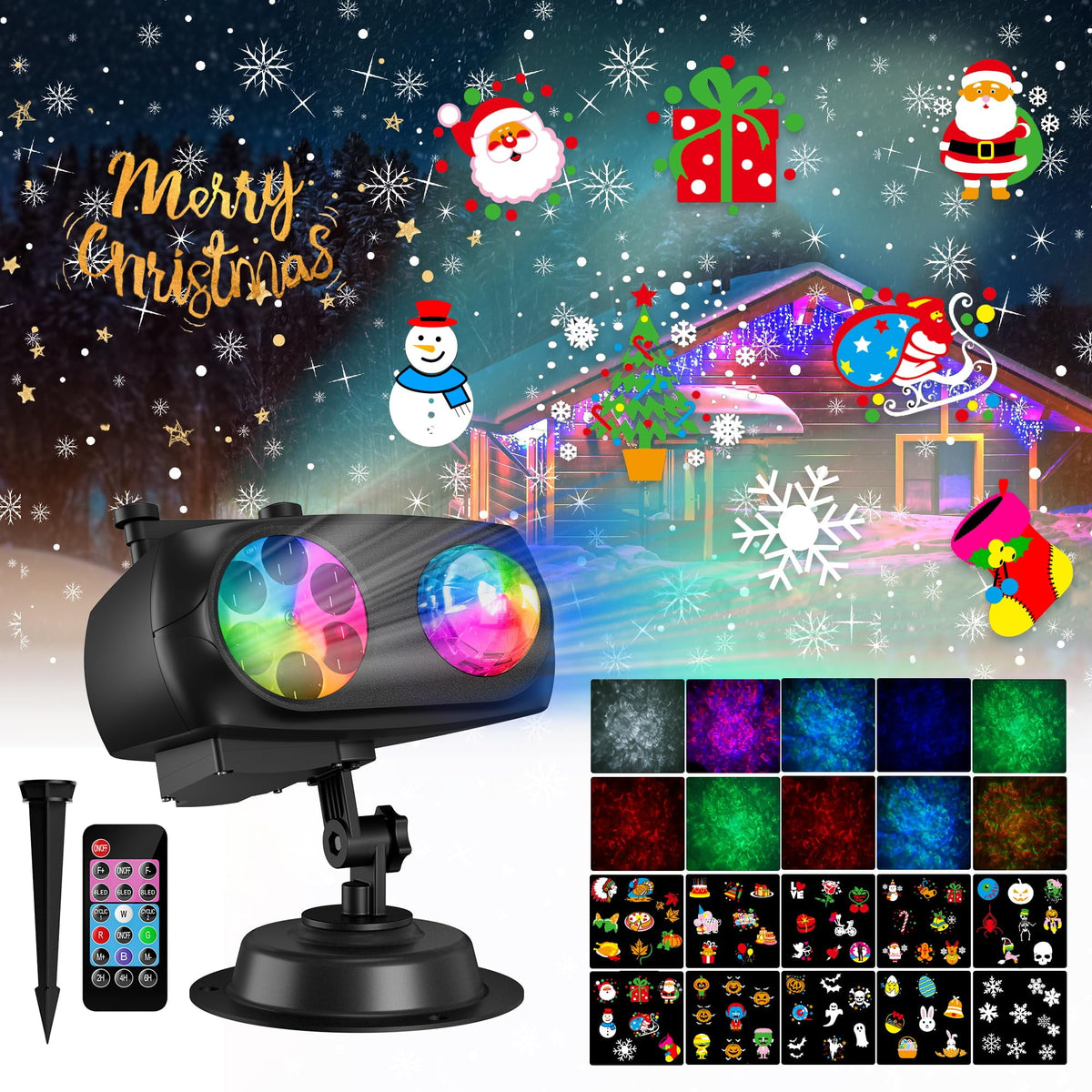 Christmas Halloween Projector Lights, Upgrade Waterproof Outdoor Indoor Holiday Projector Lights with Remote and 20 HD Effects (3D Ocean Wave + Patterns) for Xmas Halloween Party Yard Decor