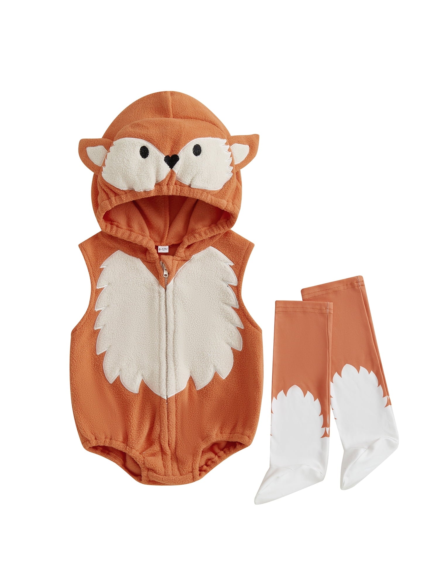 Cjfdfy Newborn Baby Boy Girl Halloween Animal Costume Infant Baby Fox Puppy Dog Frog Poached Egg Costume Fall Winter Sleeveless Hooded Zipper Romper Leg Warmers Set Toddler Halloween Cosplay Outfits