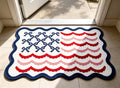 Clearance! 4th of July USA Bow Flag Bath Rugs, 24"x16" Red White Blue Decorative Bathroom Mat, Independence Day Embroidered Patriotic Lumbar Decor, Gift for Mom Dad Friend Family