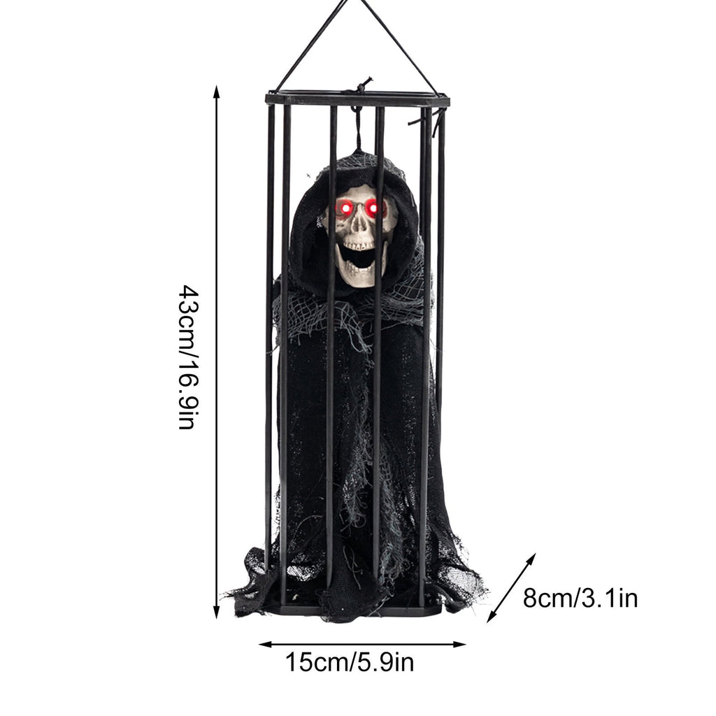 XEOVHV Animated Halloween Decoration,Animated Skull Ghost Hanging Decoration Prop with Spooky Sound Sound & Touch Activated Sensor Prisoner Haunted House Decor for Home Indoor Outdoor Decoration