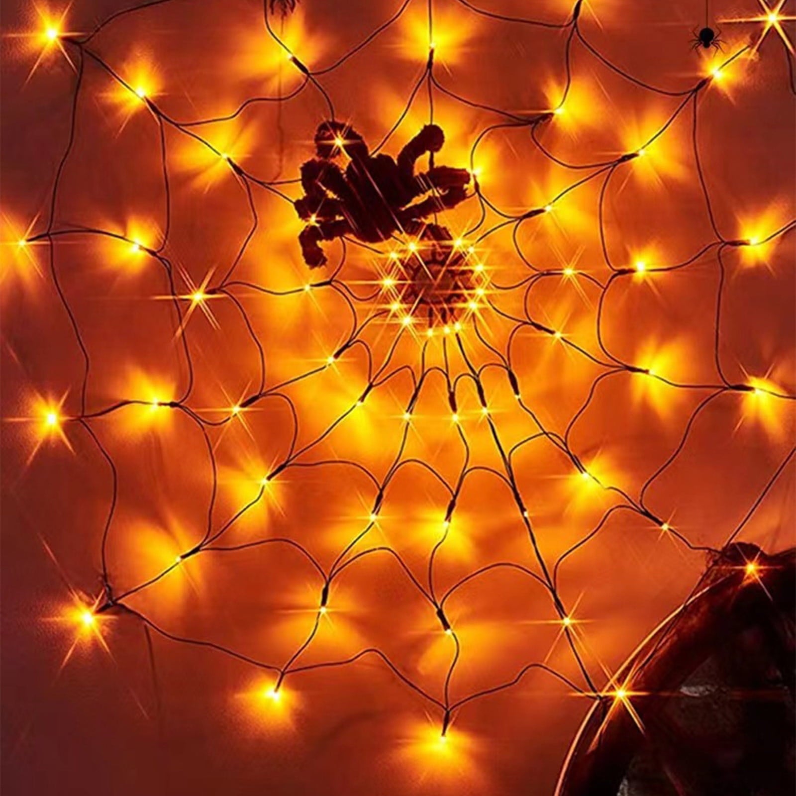 Clearance! Halloween Arachnid Web Lights 1M Diameter 60 LED with Black Spider, Water Proof Purple Net Lights, Remote Control, Halloween Decorations for House Garden