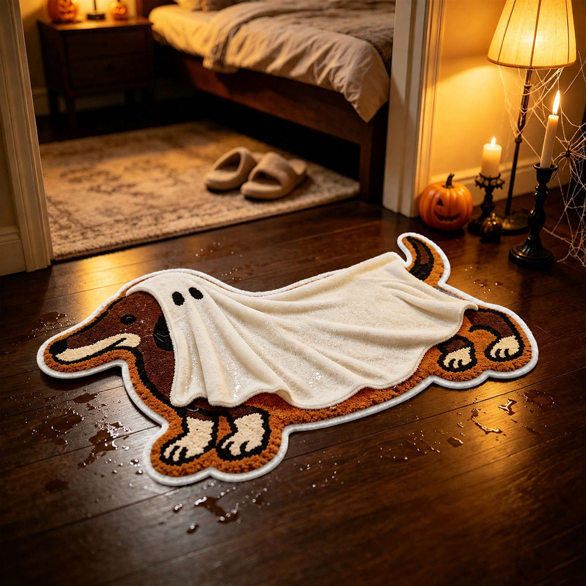 Clearance! Halloween Dachshund Ghost Doormat, Special-Shaped Floor Mat, Faux Wool Absorbent Entry Rug, Funny Cute Dog Silhouette Welcome Mat for Front Yard Doorway Indoor Outdoor, 23.62*15.75"
