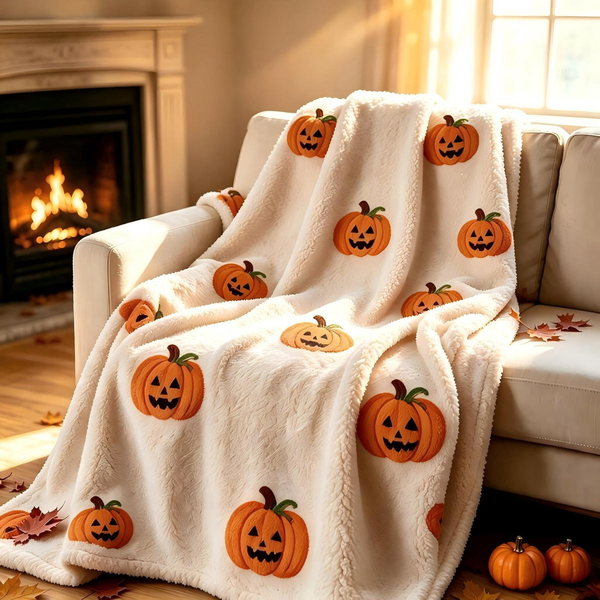 Vggrvlo Up to 25% Off Halloween Halloween Themed Throw Blanket Autumn Leaves Fall Throw Blanket for Couch Cute Halloween Blanket for G-irls B-oys K-ids Women Men