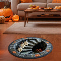 Clearance Hotyverty 3D Halloween Round Rug Halloween Ghost Pumpkin Quilted Round Mat, Halloween Quilted Round Rug 3D Illusion, Soft & Durable Fabric Non-Slip Modern Home Decor (40cm/15.75in, A)