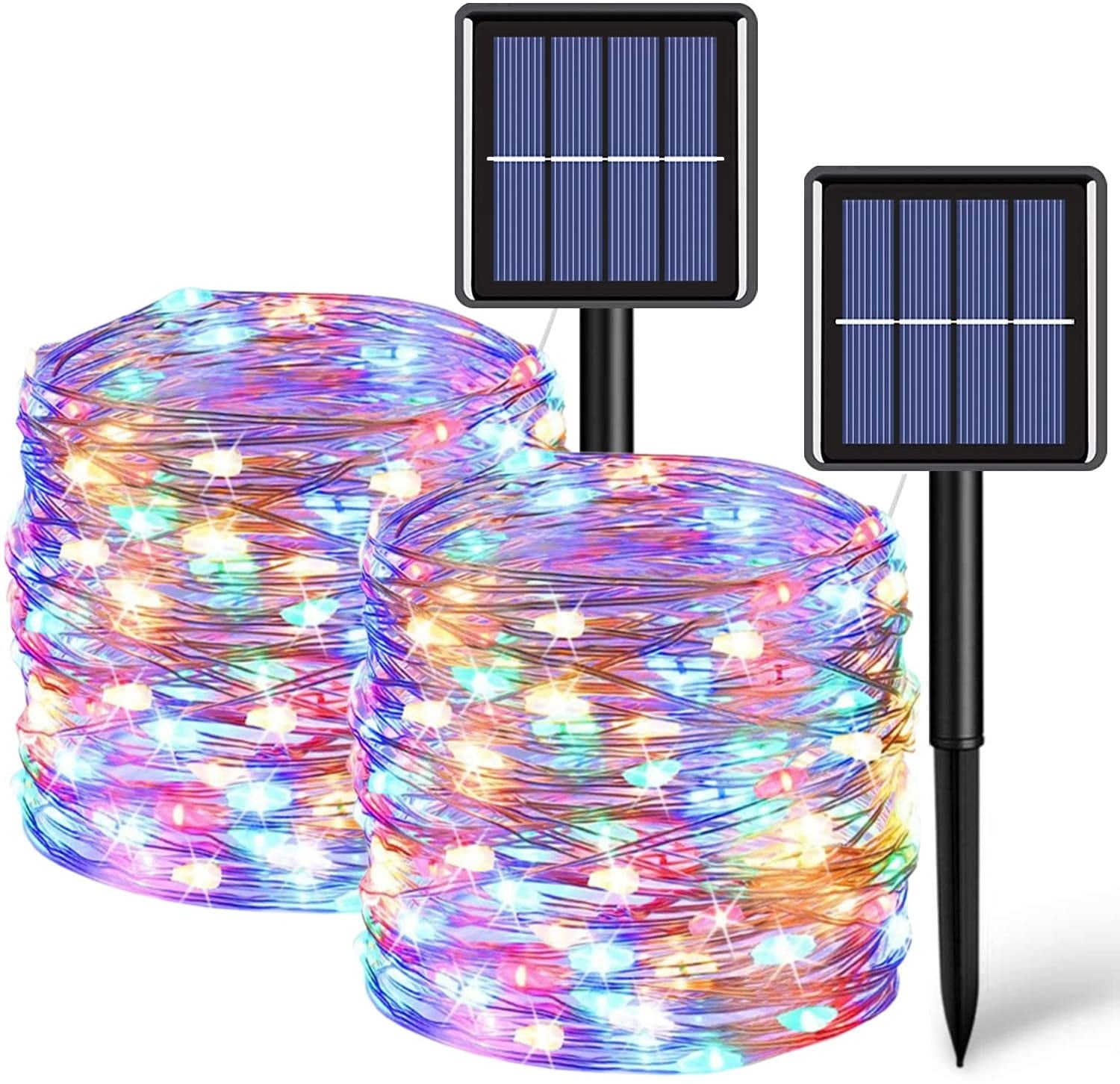 Purple Solar Fairy Lights Outdoor Waterproof, 4 Packs Each 33ft 100 LED Solar String Lights, 8 Modes Silver Wire Solar Twinkle Lights for Halloween Christmas Patio Garden