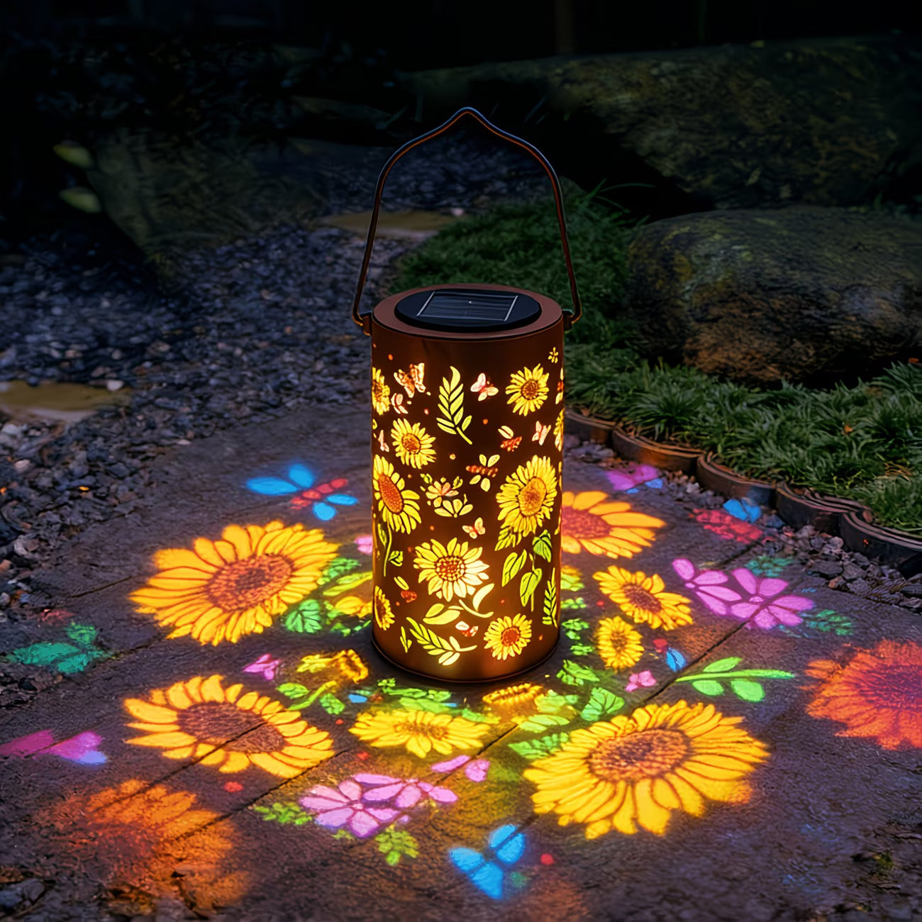 Colorful Solar Lanterns IP65 Outdoor Waterproof, Mother's Day Gifts for Women Mom Grandma - LED Colorful Sunflower Solar Lights Metal Hanging Lantern for Patio Yard Porch