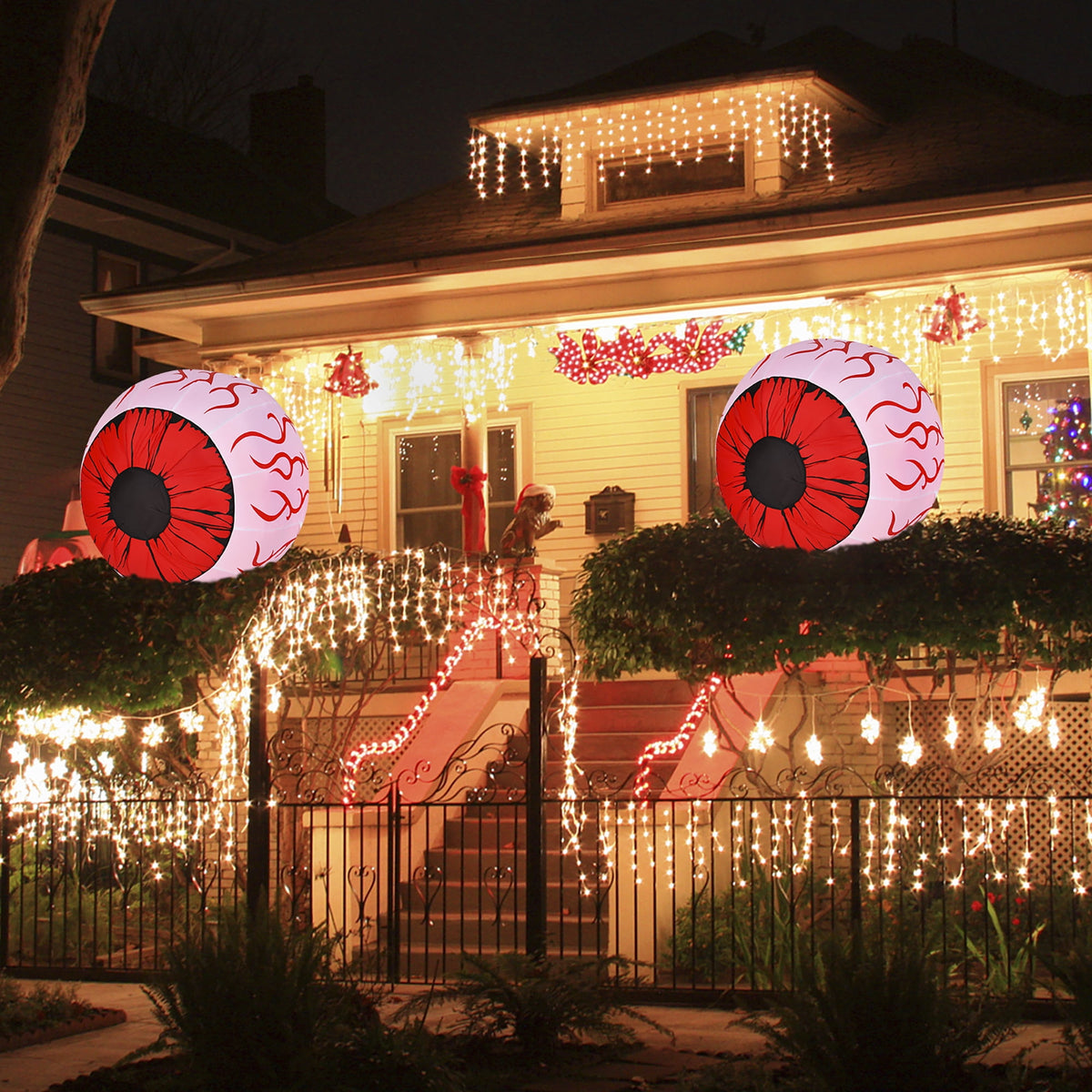 Costway 2 Pack 3 FT Halloween Inflatable Eyeballs w/ Air Blower & Red LED Lights