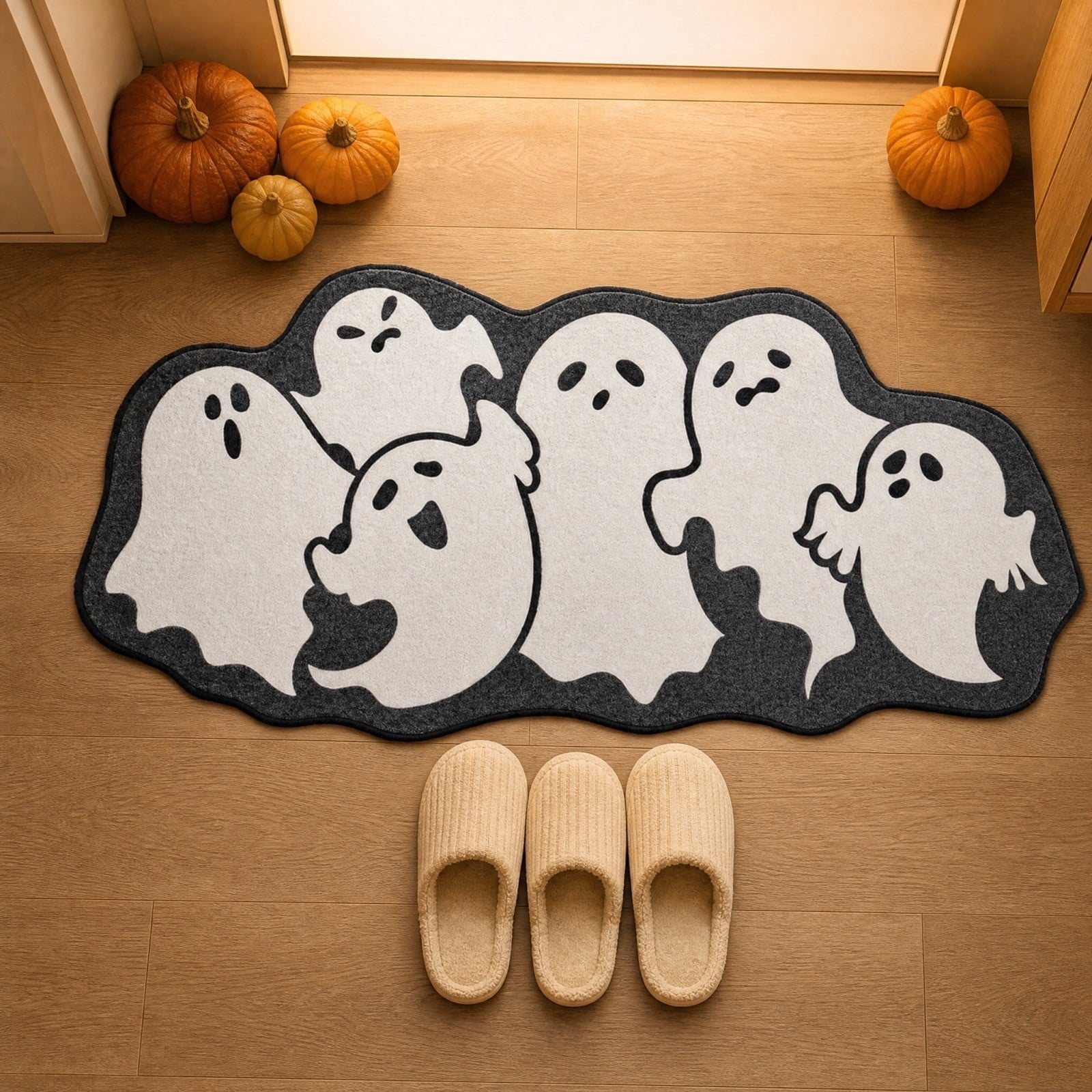 Lypsnake Patchwork Ghost Shaped Doormat,Vintage Stitched Fluffy Fabric Ghost Mat, Halloween Floor Carpet for Front Door Entrance Shower Room Fireplace Farmhouse Layout