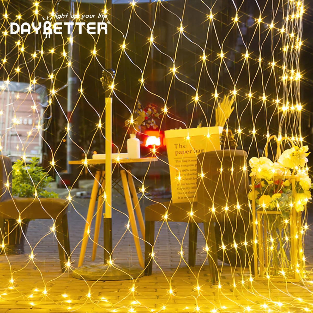 DAYBETTER Christmas Net Lights Outdoor, Warm White Waterproof Mesh Fairy String Lights, 12ft*5ft 360 LED with 8 Modes Plug in, for Bushes Garden Party Decoration