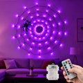 DAYBETTER Halloween Spider Web Lights, 4FT Purple LEDs with Hairy Black Spider, Remote Control, Waterproof for Indoor, Outdoor, Halloween Decor