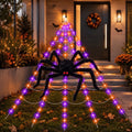 DAYBETTER Halloween Spider Web Lights, 5FT Giant Spider, 250 LED Holiday Lights, Remote Control Waterproof for Indoor Outdoor Yard Party Halloween Decorations (Purple & Orange)