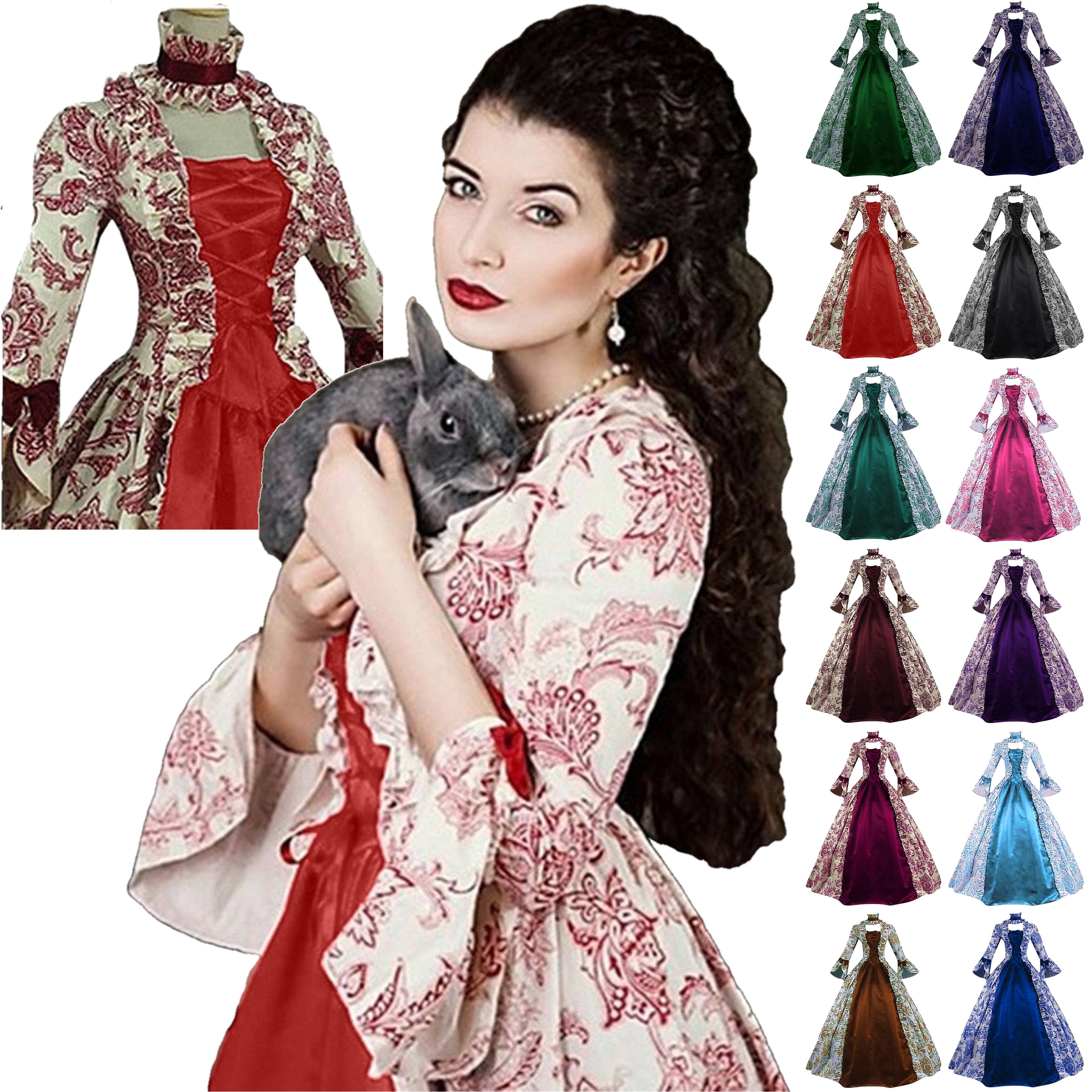 DDAPJ pyju Medieval Dress for Women Evening Masquerade Ball Gowns Vintage 1700S Victorian Renaissance Costume Green XXXXXL