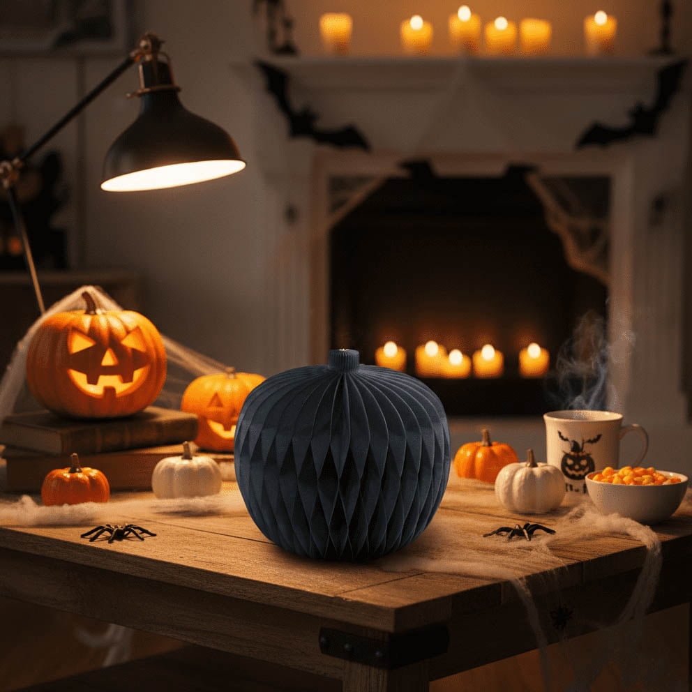 Paper Honeycomb Pumpkin Decoration, Black, 7.8", Halloween by Way To Celebrate