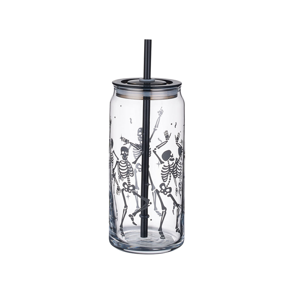 Way to Celebrate Halloween Dancing Skeleton Glass Can Sipper Tumbler, 20 oz