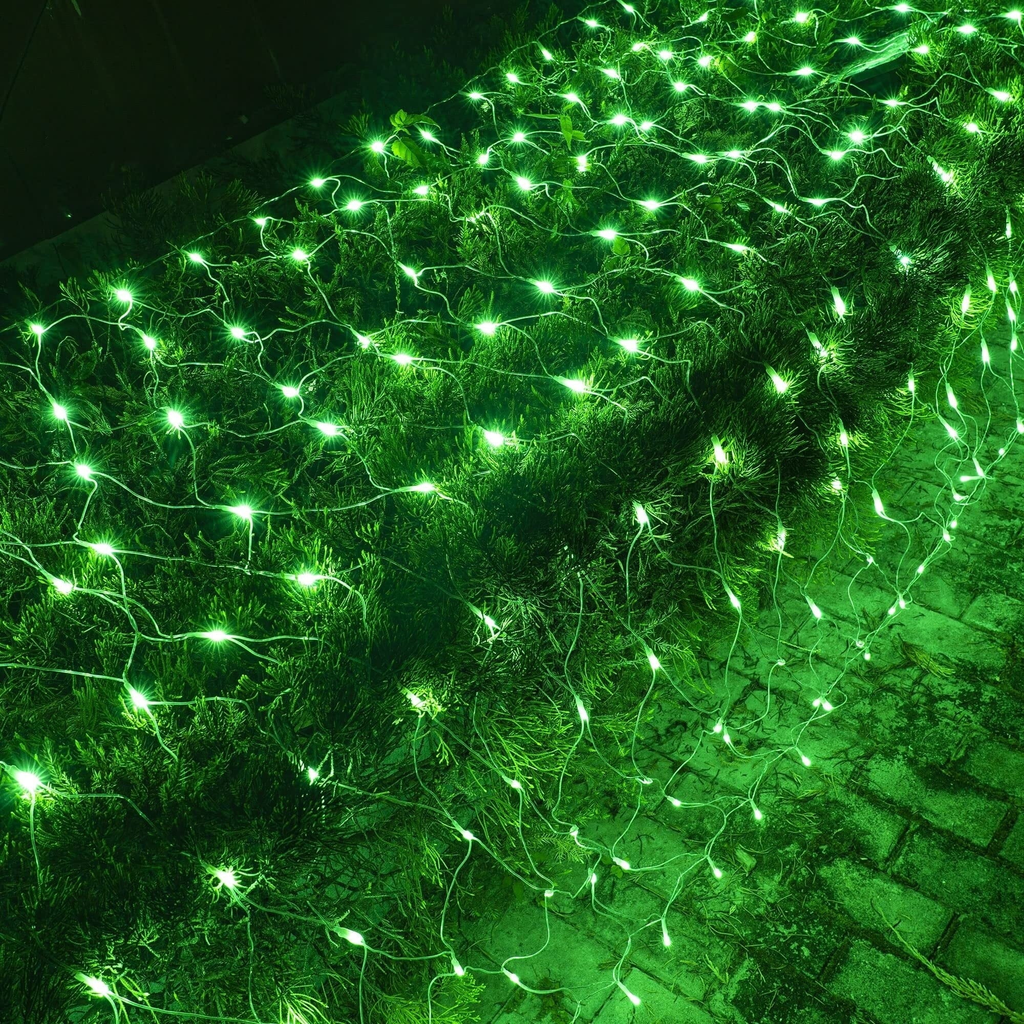 Dazzle Bright Christmas Net Lights, 360 LED 12FT x 5 FT Transparent Wire Waterproof Connectable String Lights with 8 Modes Christmas Outdoor Lights for Bushes Garden Party Holiday Decoration (Green)