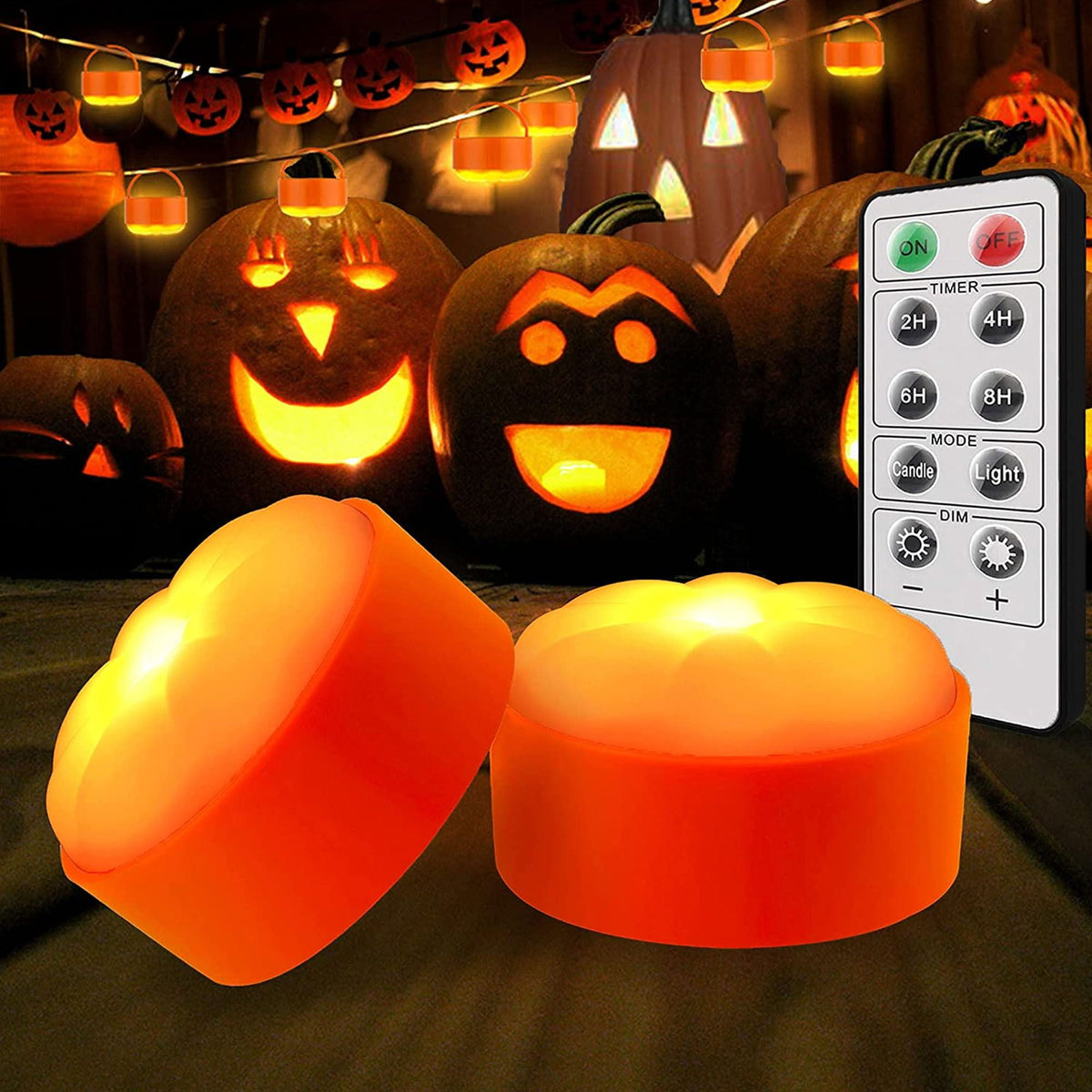 Deago Halloween LED Pumpkin Lights with Remote and Timers Battery Operated Orange Jack-O-Lantern Lights Flameless Candles for Halloween Decorations