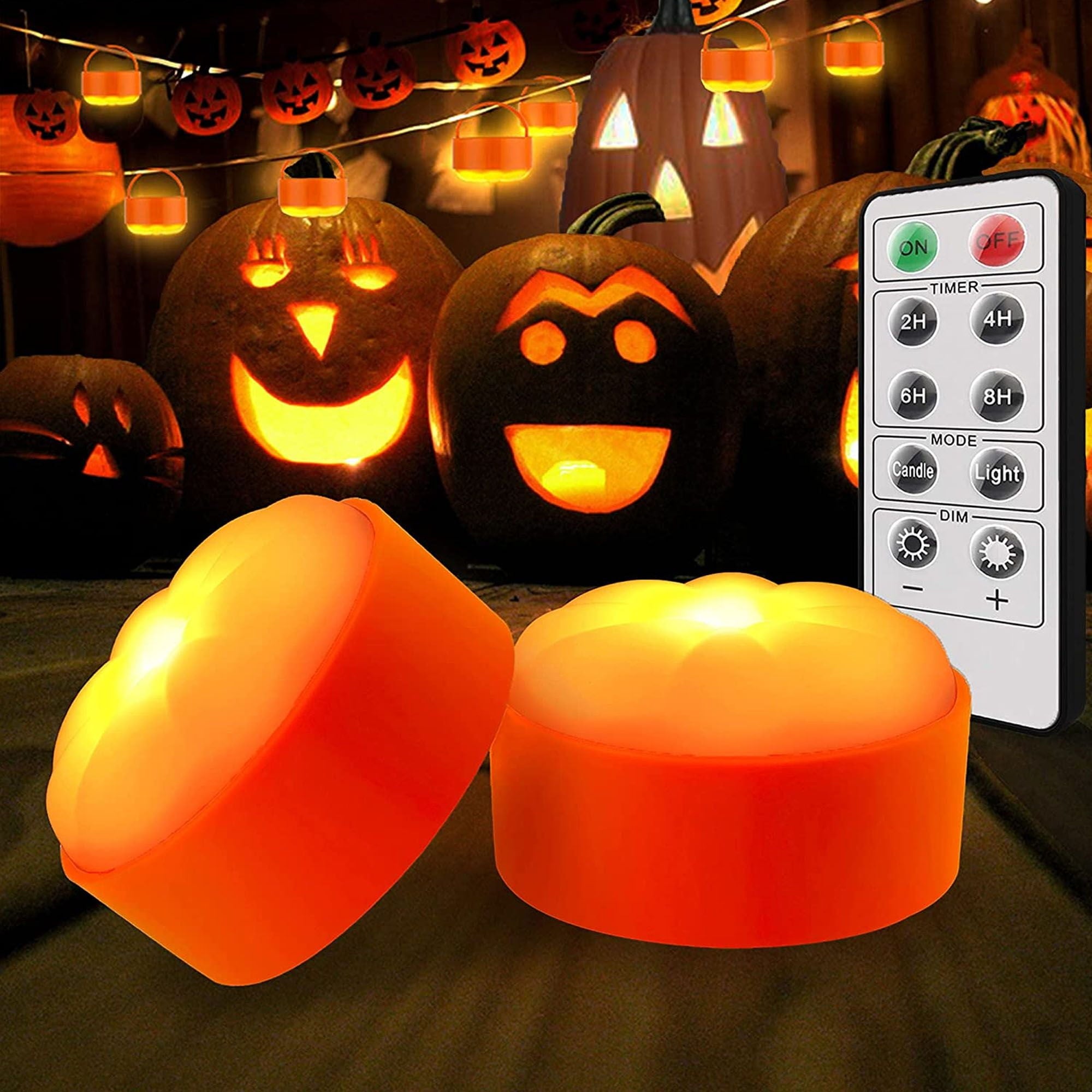 Deago Halloween LED Pumpkin Lights with Remote and Timers Battery Operated Orange Jack-O-Lantern Lights Flameless Candles for Halloween Decorations