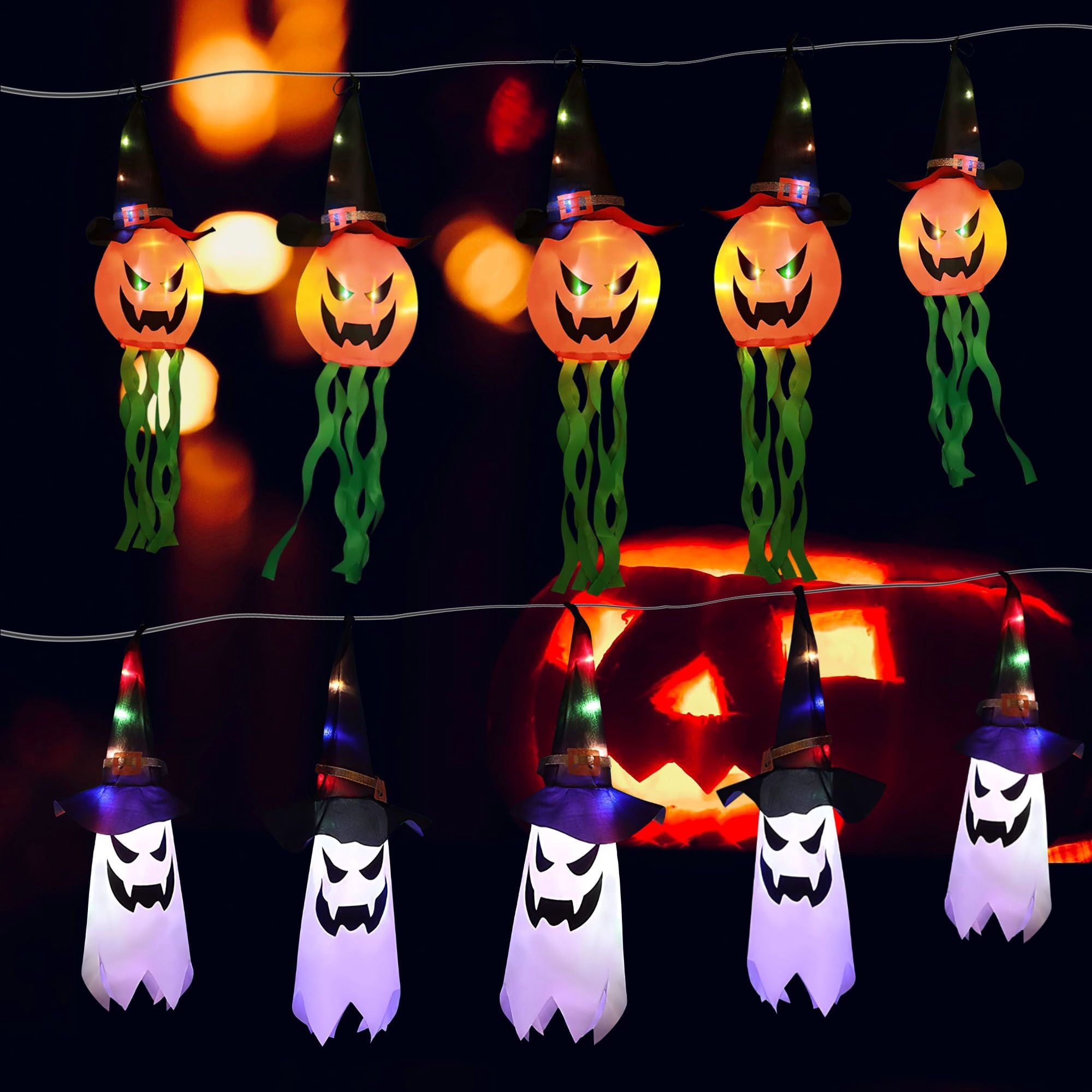Deago Halloween Lights 9.8ft Battery Operated Ghost Witch Hat 5 LED String Lights Halloween Decoration for Indoor Outdoor Home Party Halloween Decor, White